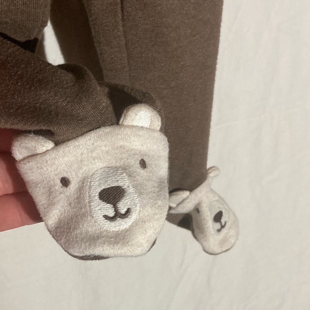 Just For You Baby 9 Months Teddy-Bear-Footed Brown Pajama Bottoms - Cotton/Poly